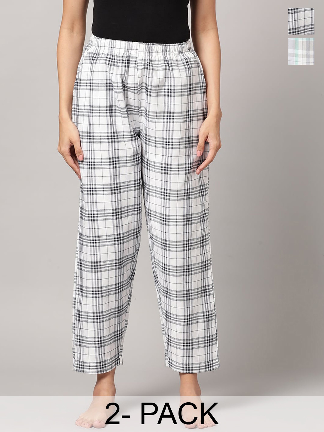 

Kryptic Women Pack Of 2 Checked Cotton Lounge Pants, Grey