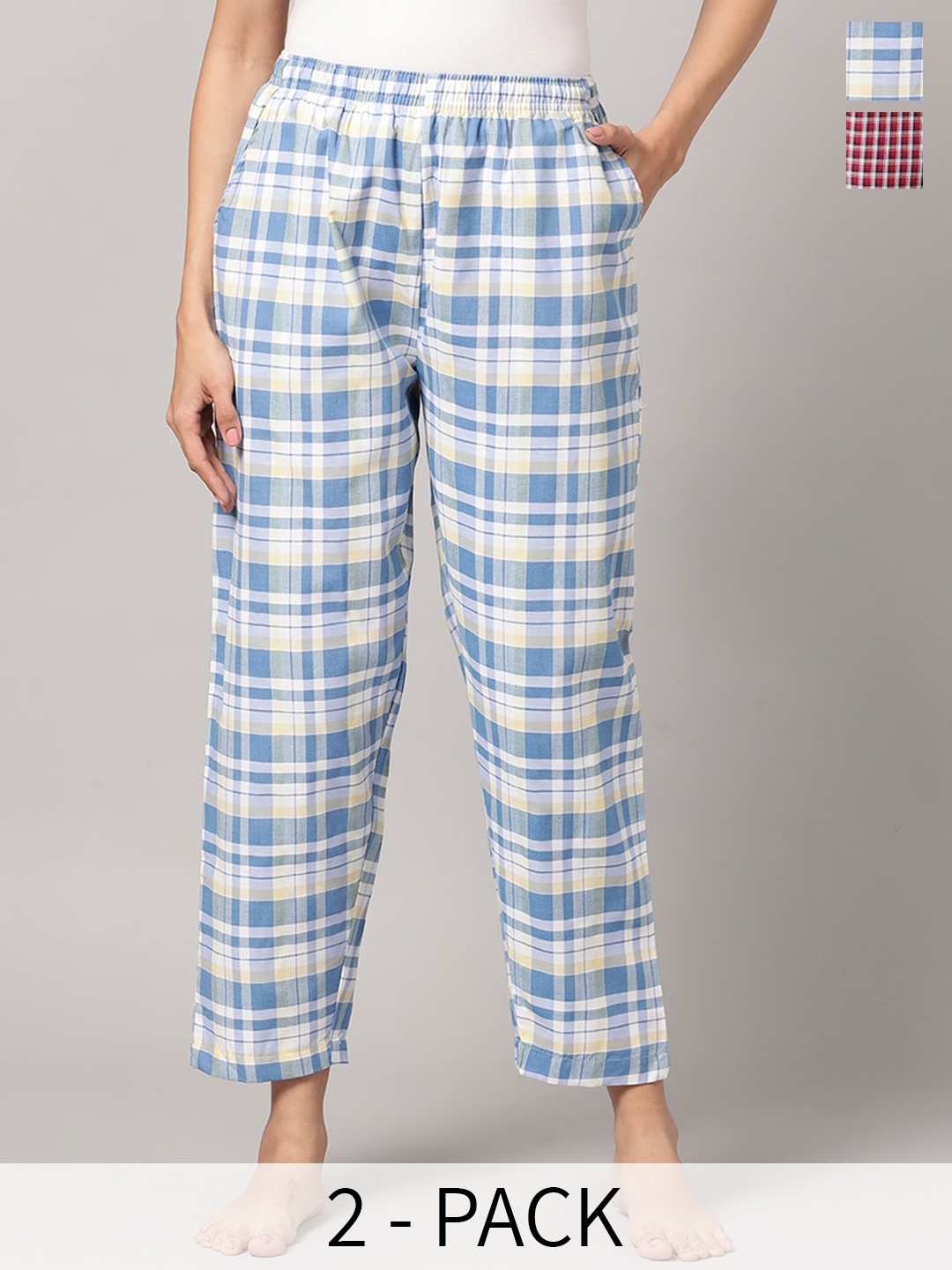 

Kryptic Pack Of 2 Checked Cotton Lounge Pants, Blue