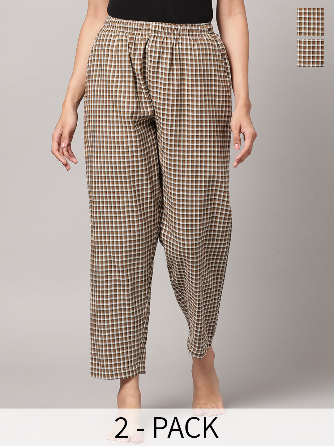 

Kryptic Pack Of 2 Checked Cotton Lounge Pants, Brown