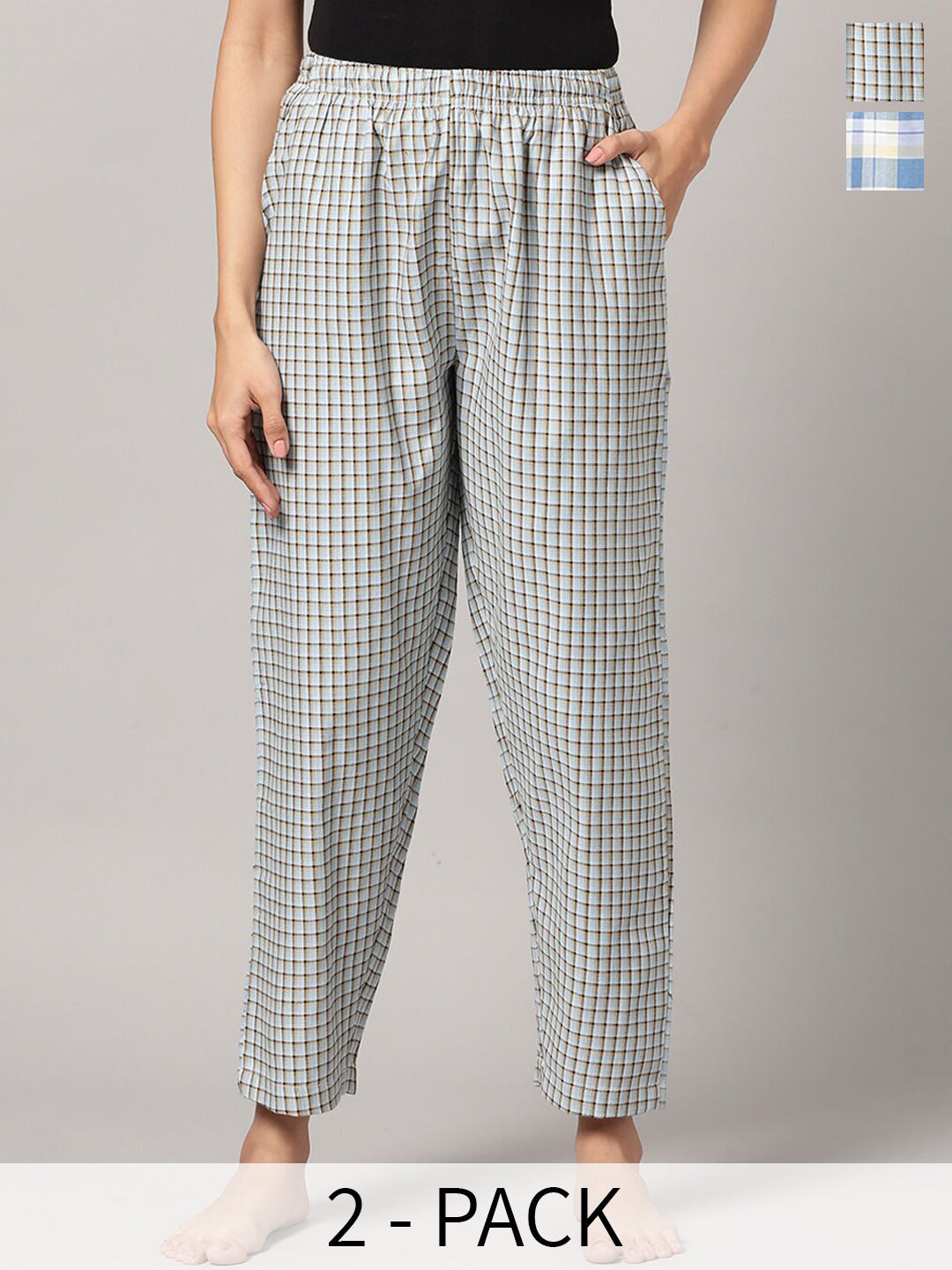 

Kryptic Pack Of 2 Checked Cotton Lounge Pants, Blue