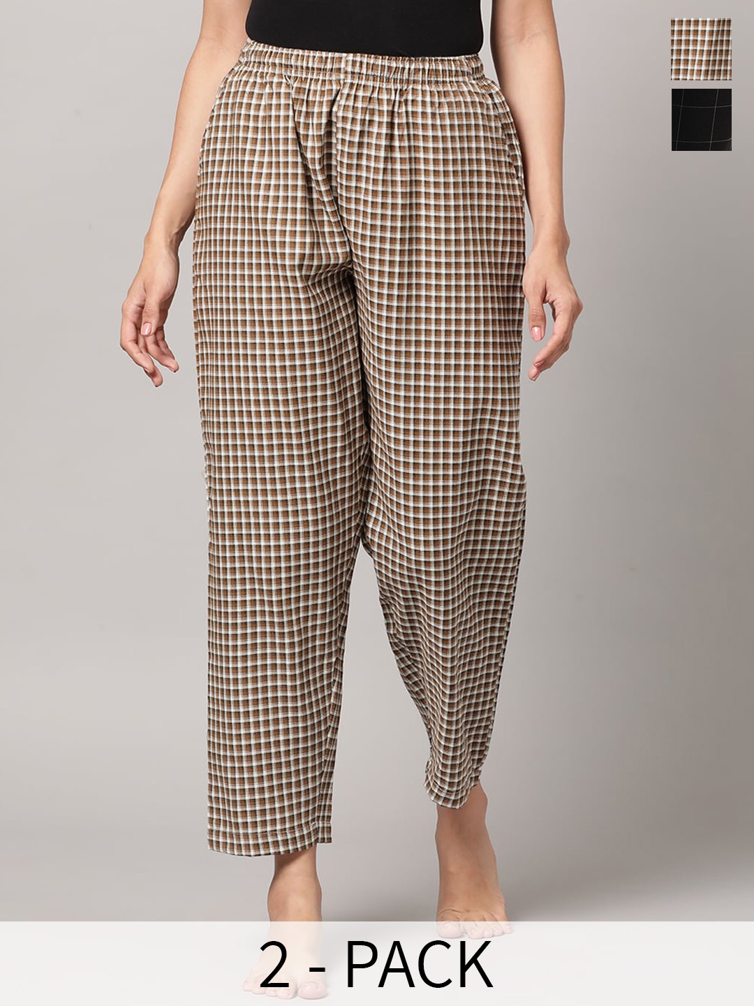 

Kryptic Pack Of 2 Checked Cotton Lounge Pants, Brown