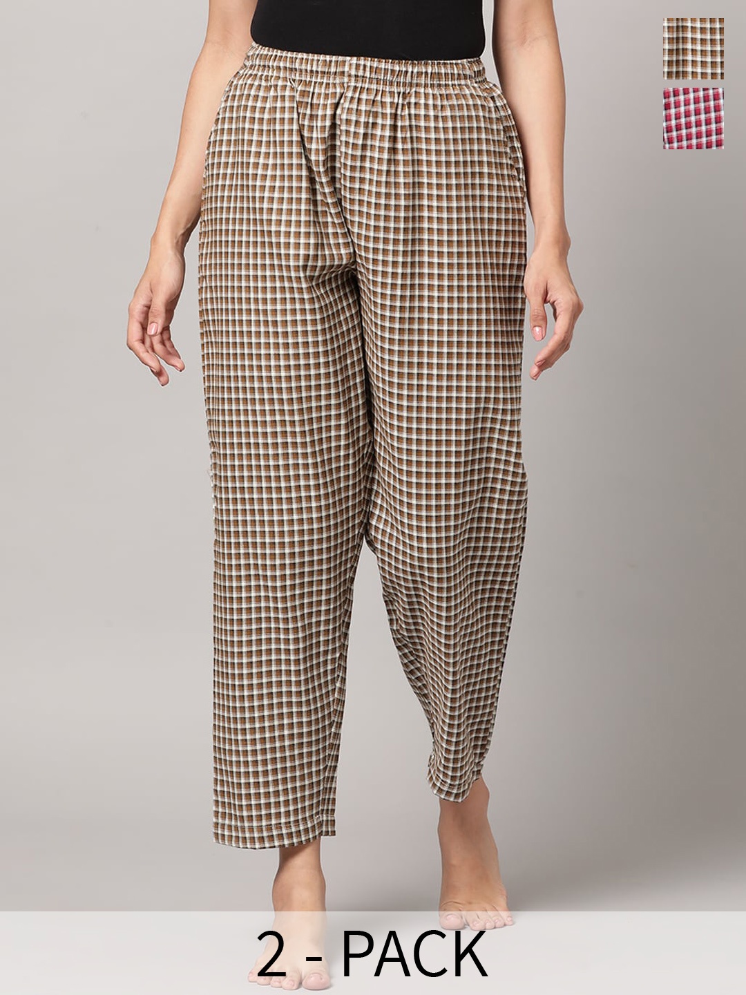 

Kryptic Pack Of 2 Checked Cotton Lounge Pants, Brown