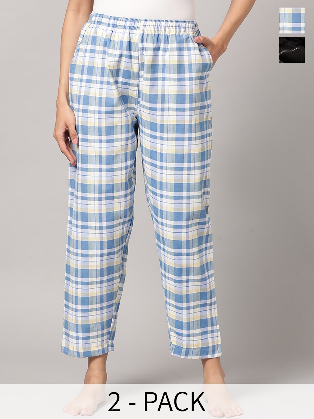

Kryptic Pack Of 2 Checked Cotton Lounge Pants, Blue