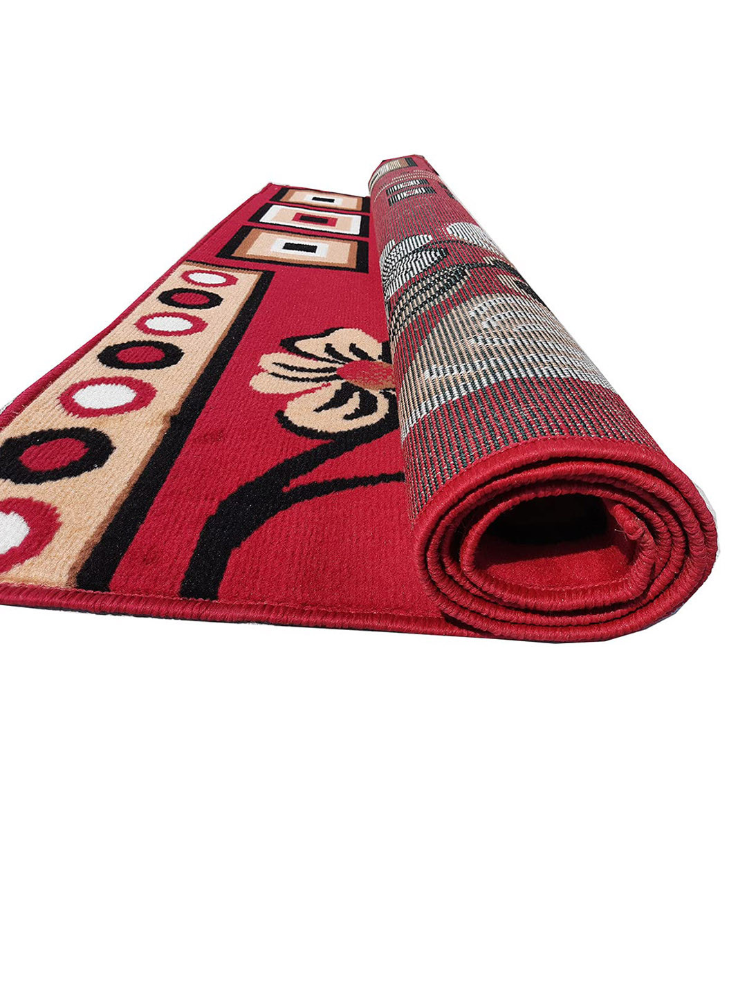 

F & B RUGS Red & White Floral Anti-Skid Light Carpet