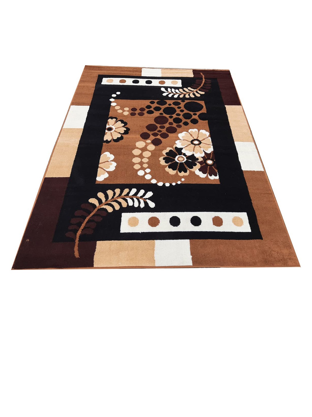 F & B RUGS Gold -Toned & Black Floral Anti-Skid Light Carpet