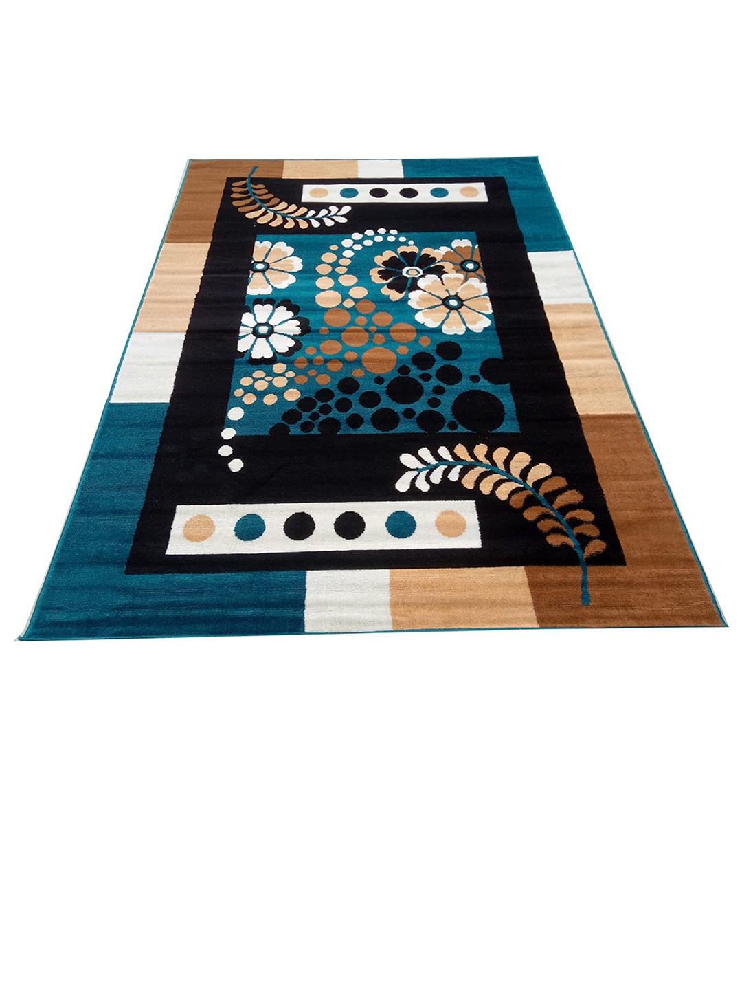 

F & B RUGS Blue & White Floral Anti-Skid Light Carpet