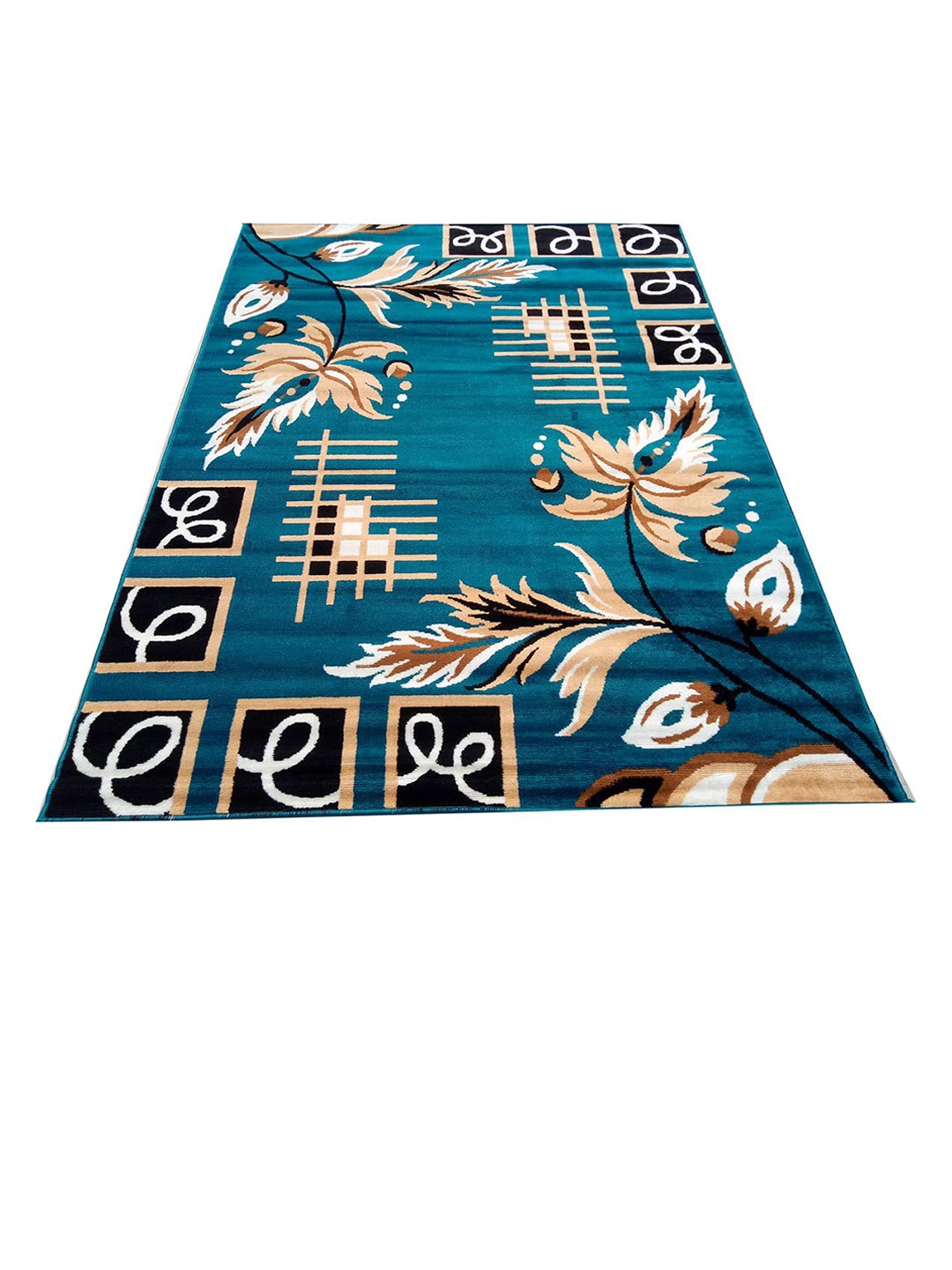 

F & B RUGS Blue & White Floral Anti-Skid Light Carpet