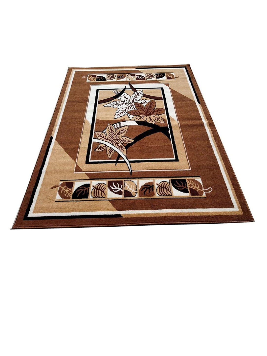 

F & B RUGS Gold-Toned & White Floral Anti-Skid Light Carpet