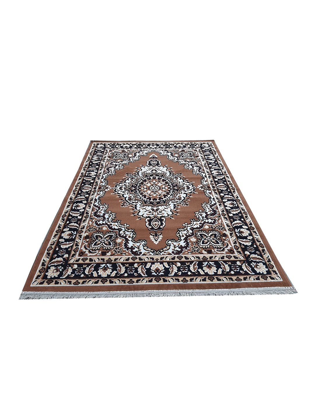 

F & B RUGS Gold-Toned & Brown Ethnic Motifs Anti-Skid Light Carpet