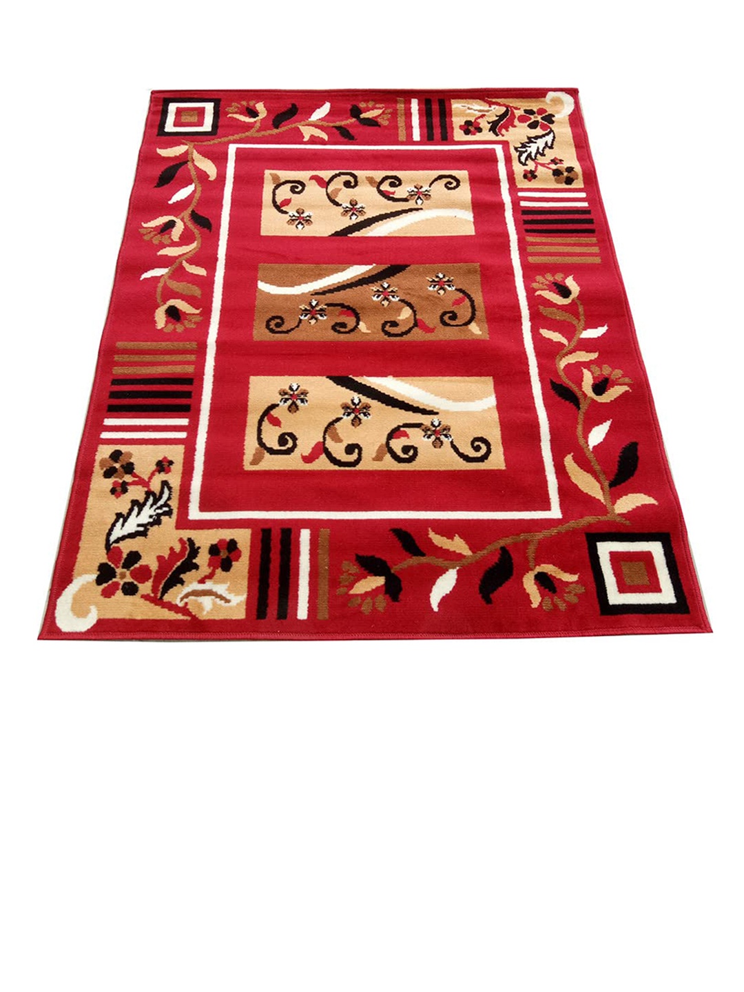 

F & B RUGS Red & White Floral Anti-Skid Light Carpet