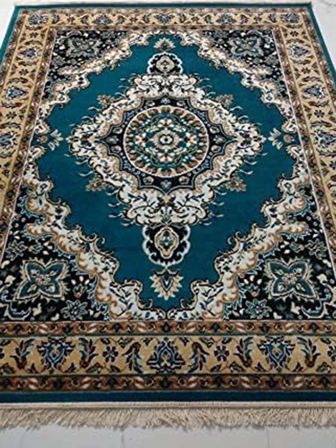 

F & B RUGS Blue & White Ethnic Motifs Anti-Skid Light Carpet