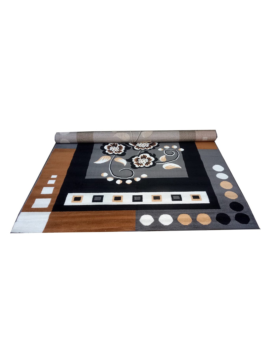 

F & B RUGS Grey & White Floral Anti-Skid Light Carpet