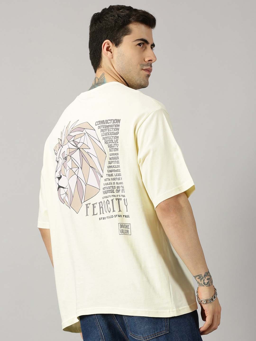 

THE HOLLANDER Typography Printed Relaxed Fit Cotton Oversized T-shirt, Cream