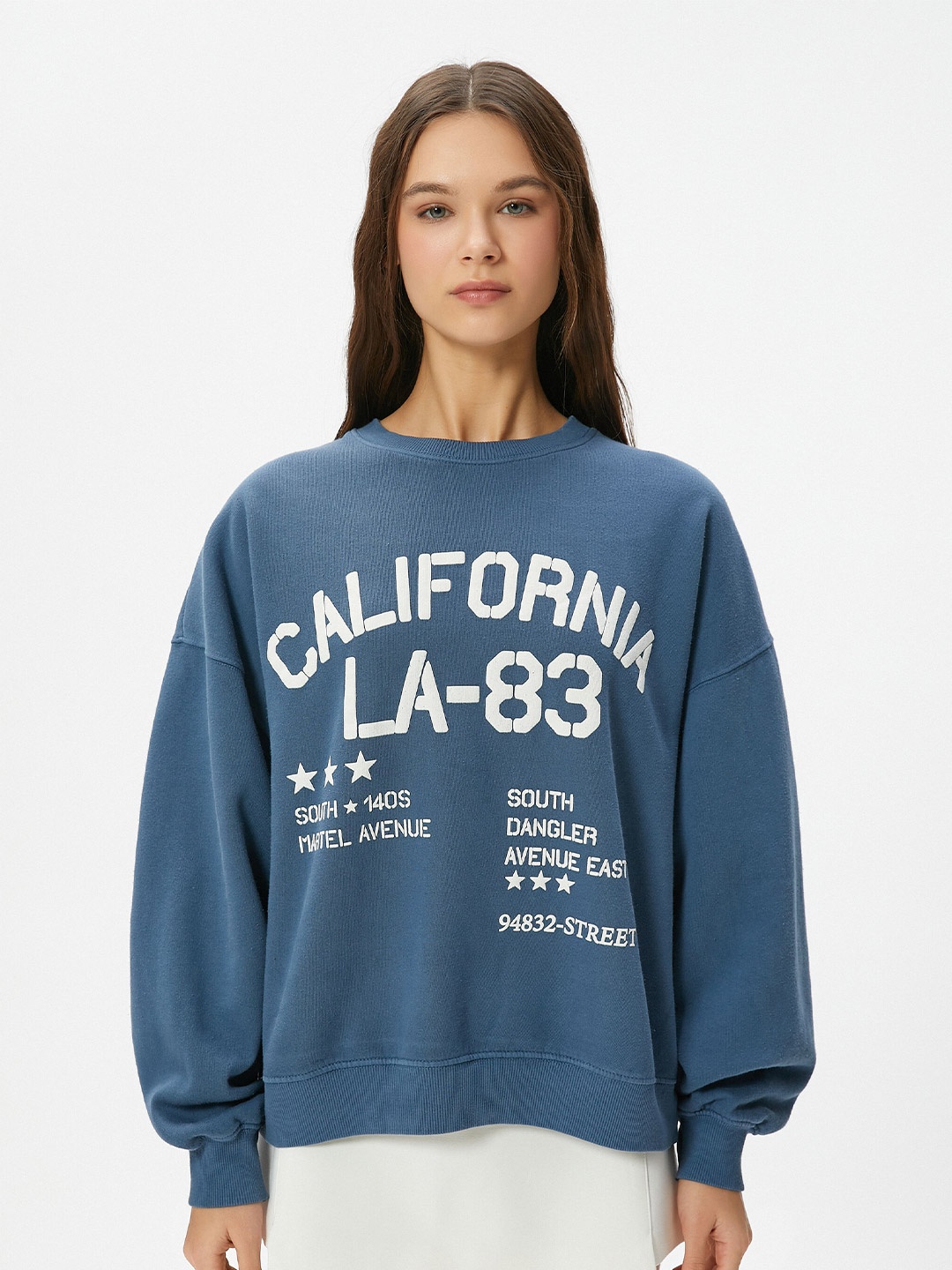 

Koton Typography Printed Pure Cotton Round Neck Sweatshirt, Blue
