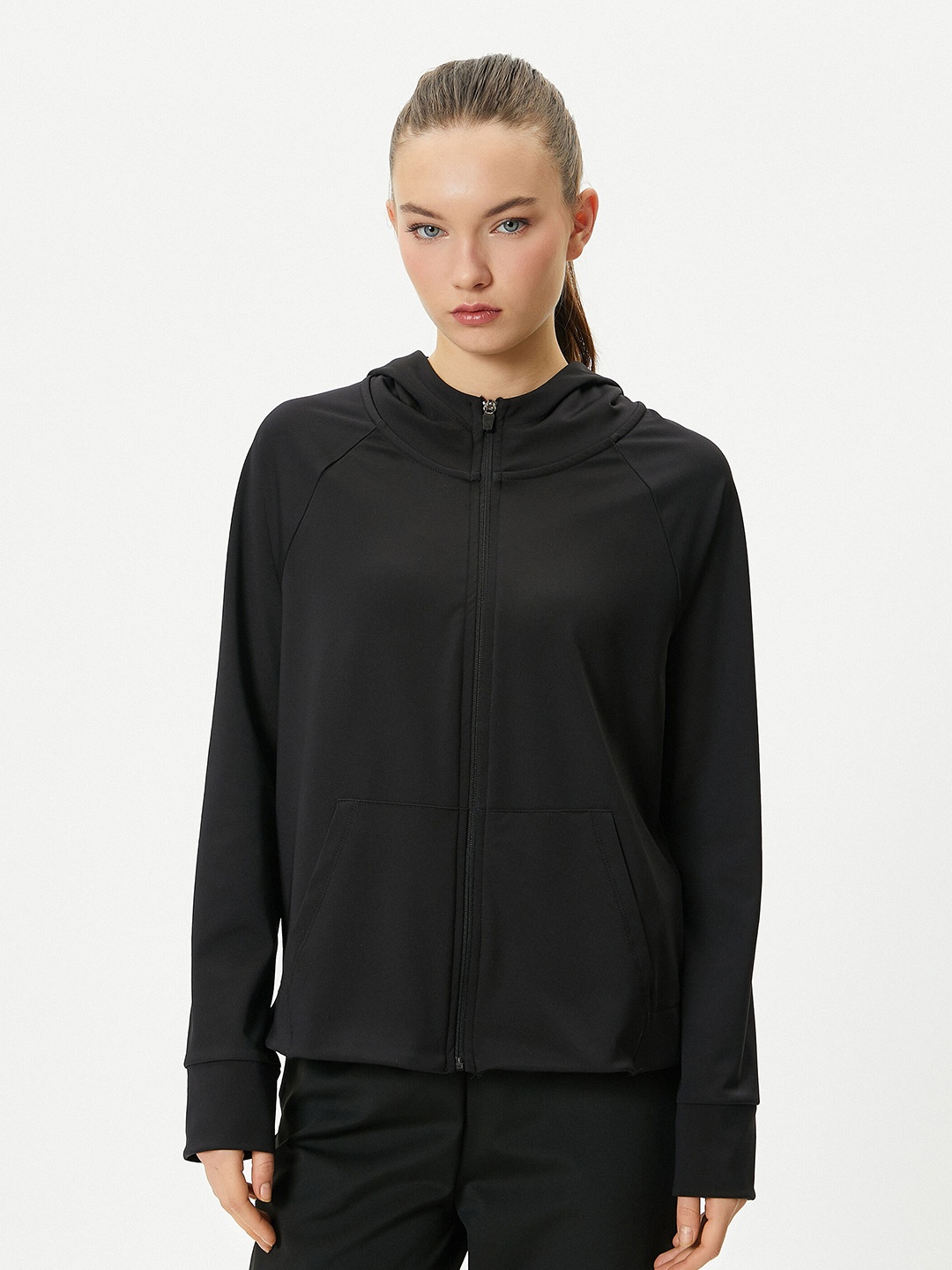 

Koton Hooded Regular Front-Open Sweatshirt, Black