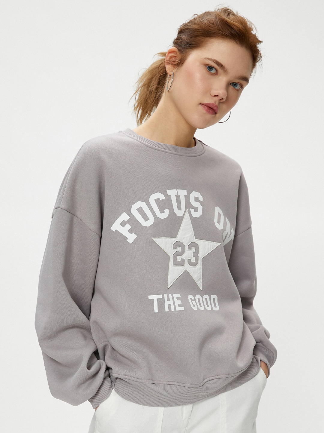 

Koton Typography Printed Round Neck Sweatshirt, Grey