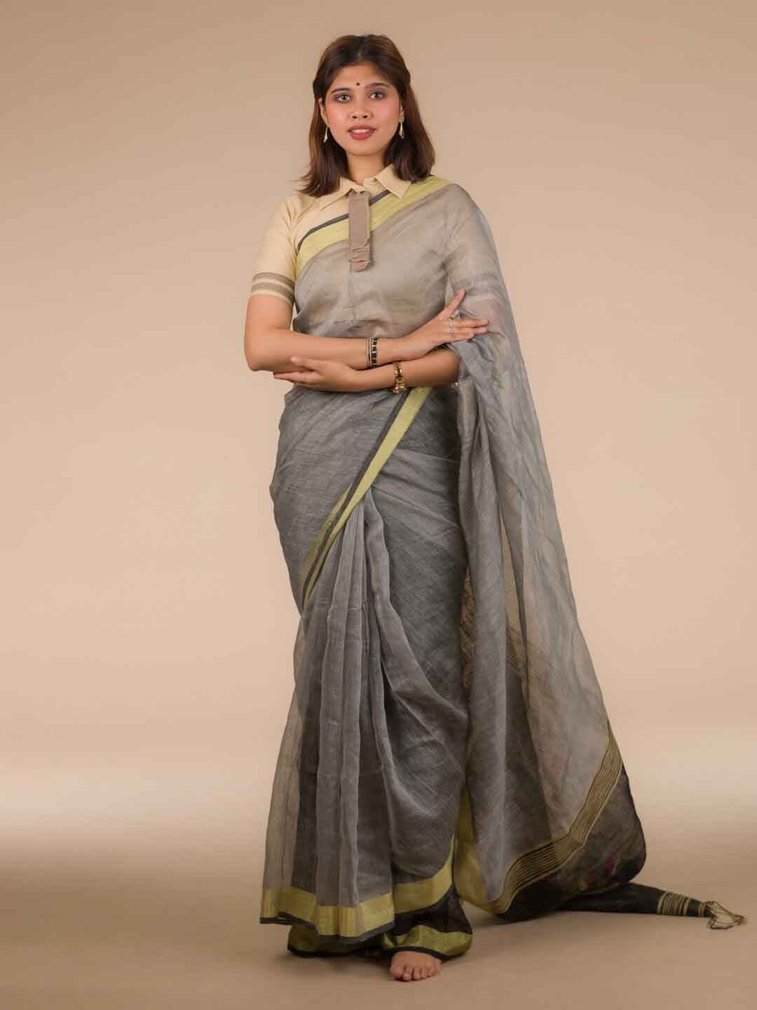 

Indyvarna Pure Silk Saree, Grey