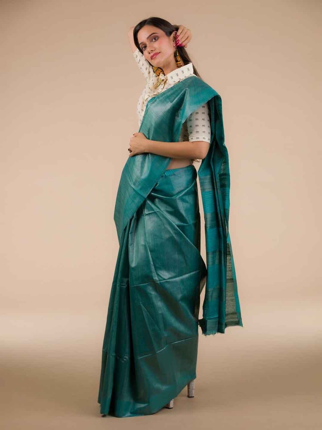 

Indyvarna Pure Tussar Saree, Sea green