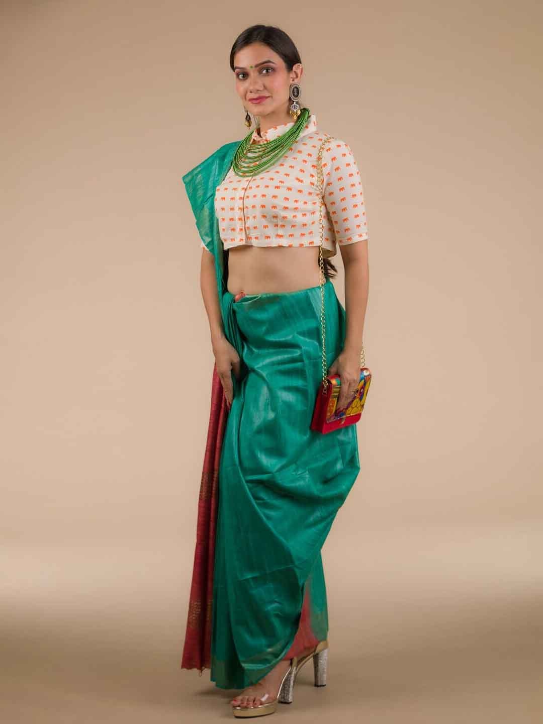 

Indyvarna Zari Pure Silk Saree, Sea green