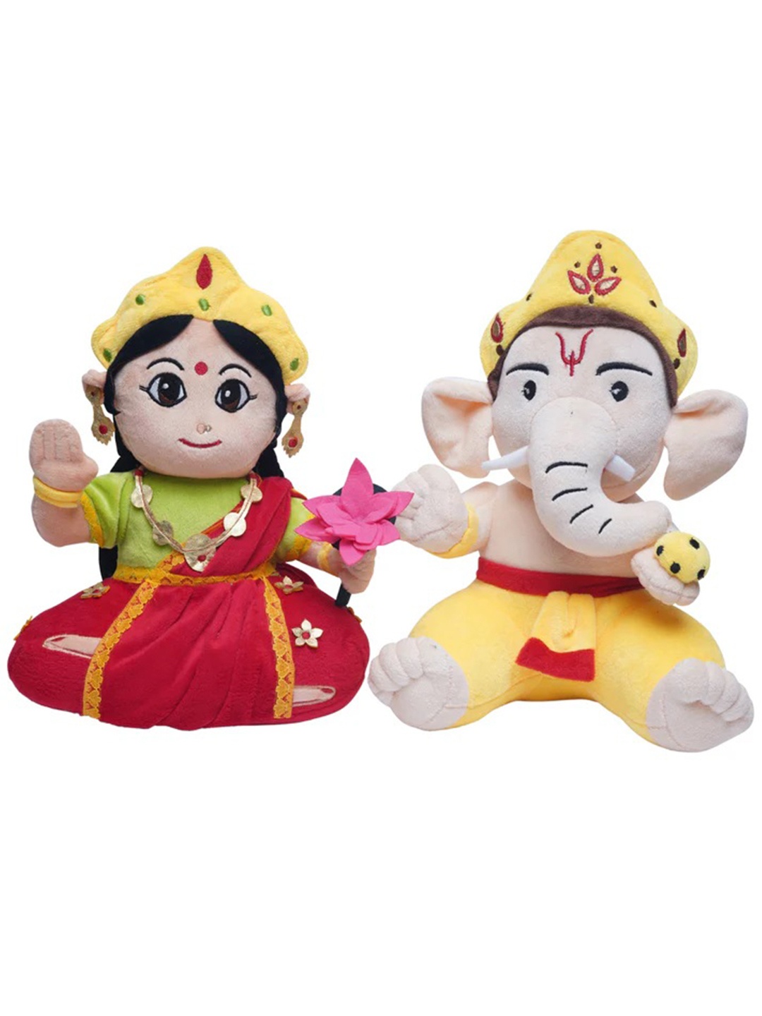 

Panda's Box Kids Pack of 2 Baby Ganesha & Devi Lakshmi Musical Soft Plush Toys, Red