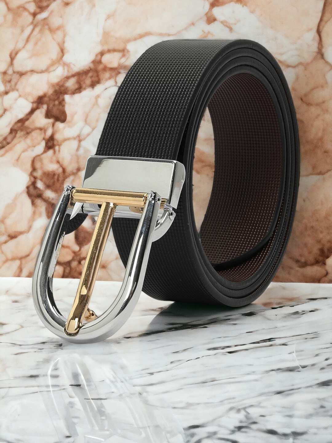 

CRUSSET Men Textured Leather Formal Belt, Black