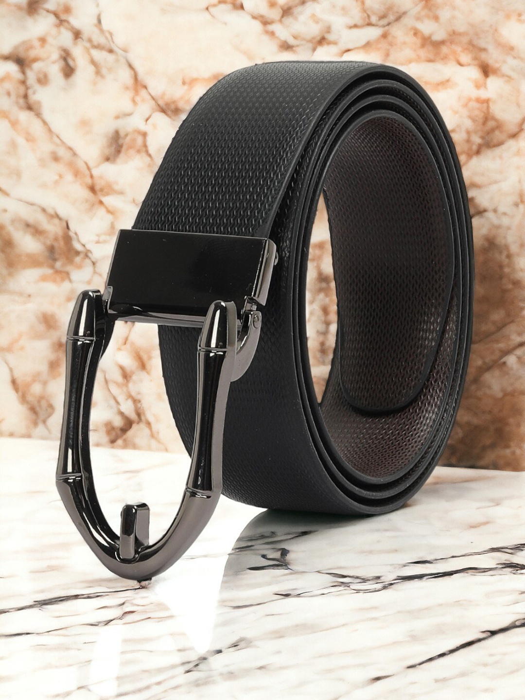 

CRUSSET Men Textured Formal Belt, Black