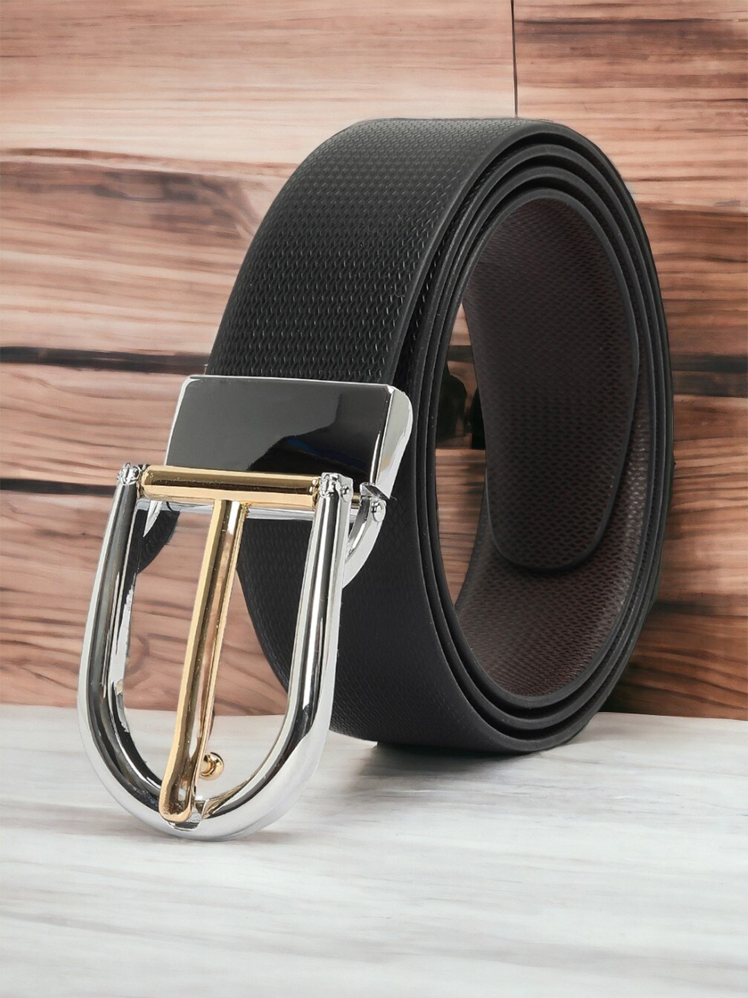 

CRUSSET Men Textured Formal Belt, Black