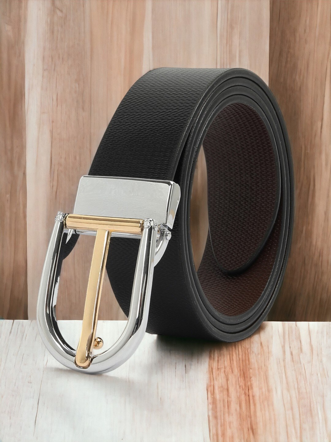 

CRUSSET Men Textured Wide Leather Belt, Black