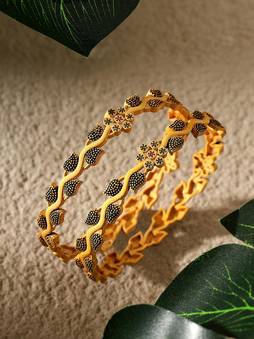 

AARSHVI Set of 2 Gold Plated American Diamond Meenakari Bangles