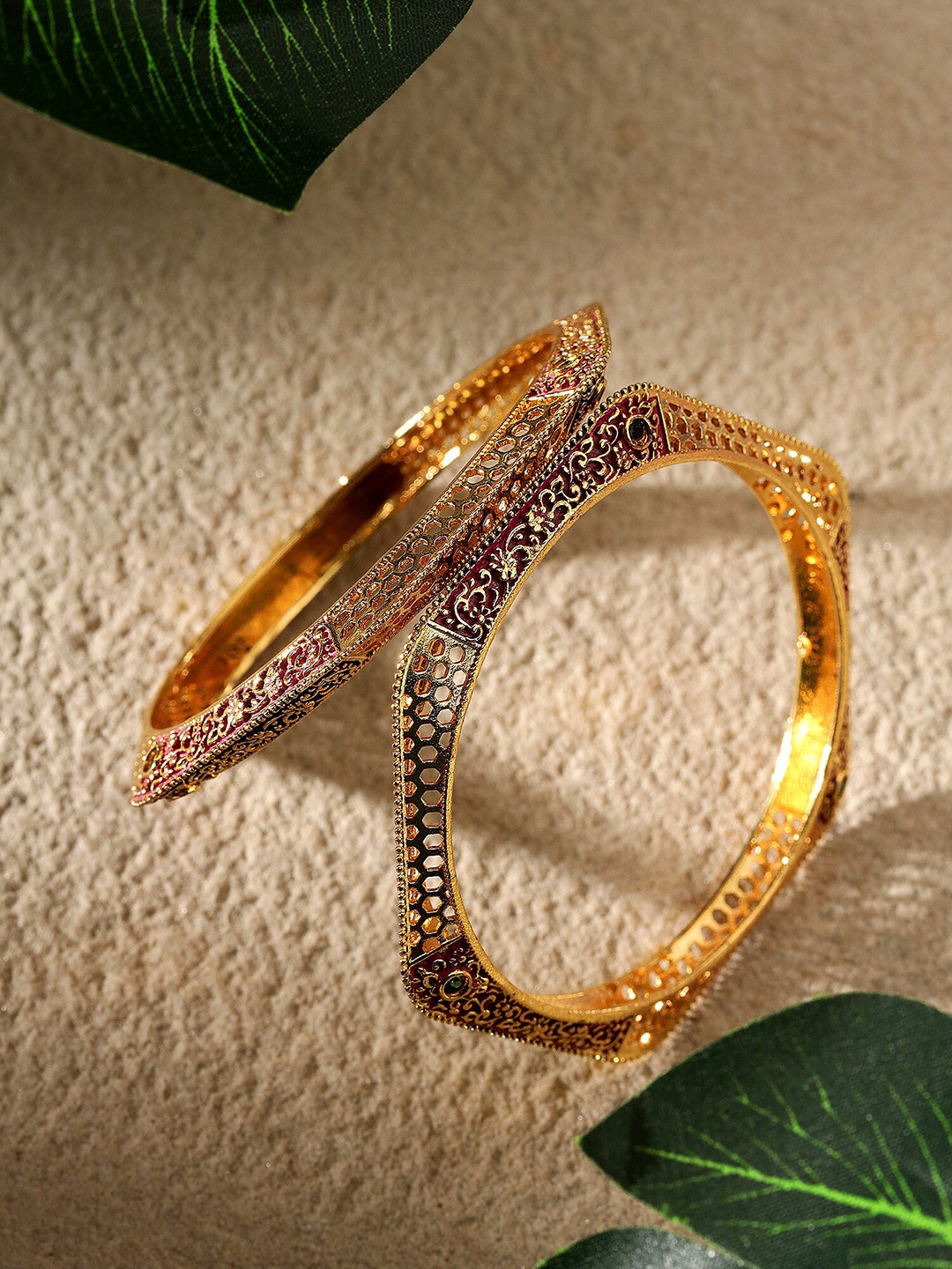 

AARSHVI Set of 2 Gold Plated American Diamond Bangles