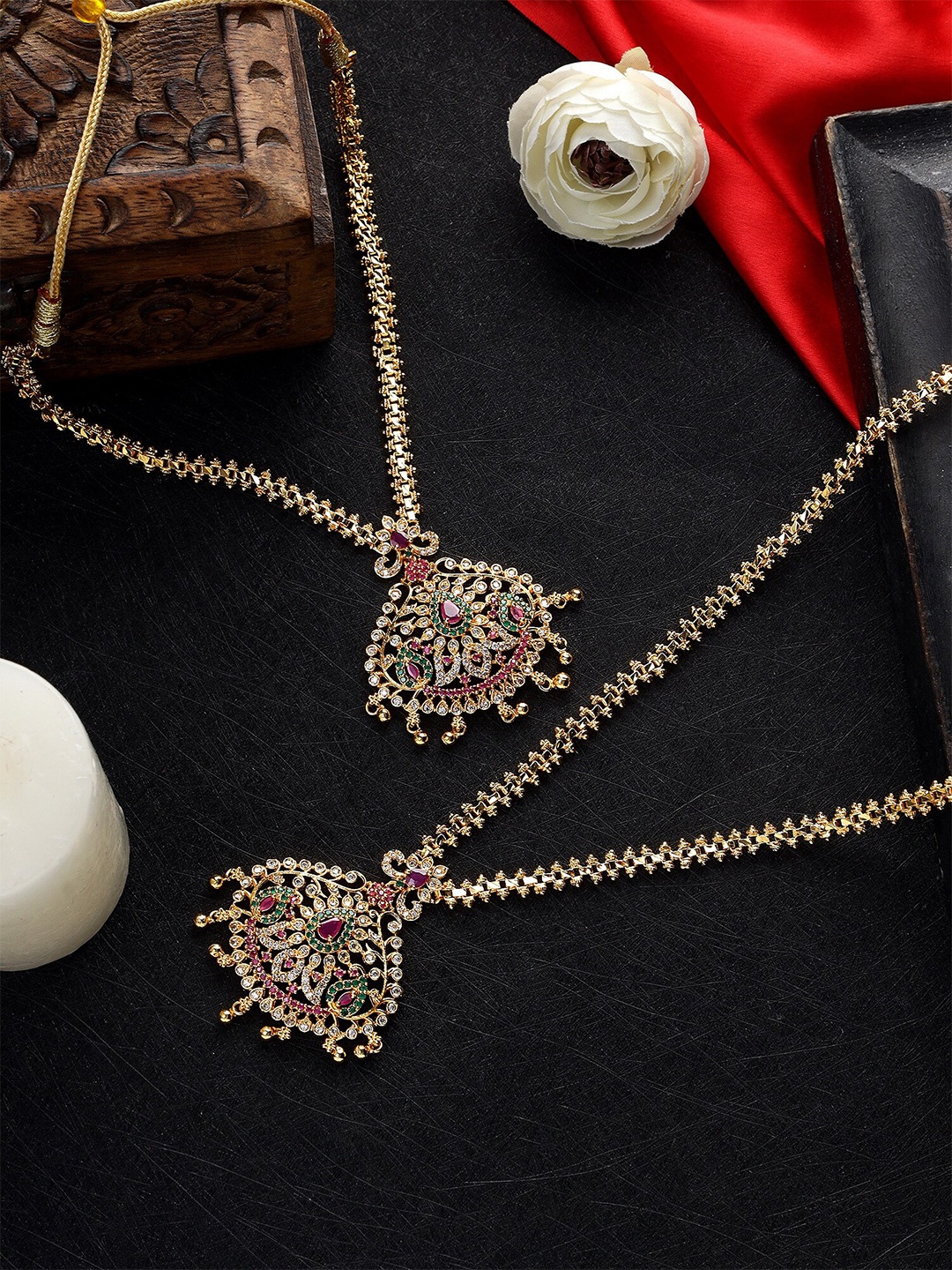 

AARSHVI Set of 2 American Diamond Gold Plated Necklace