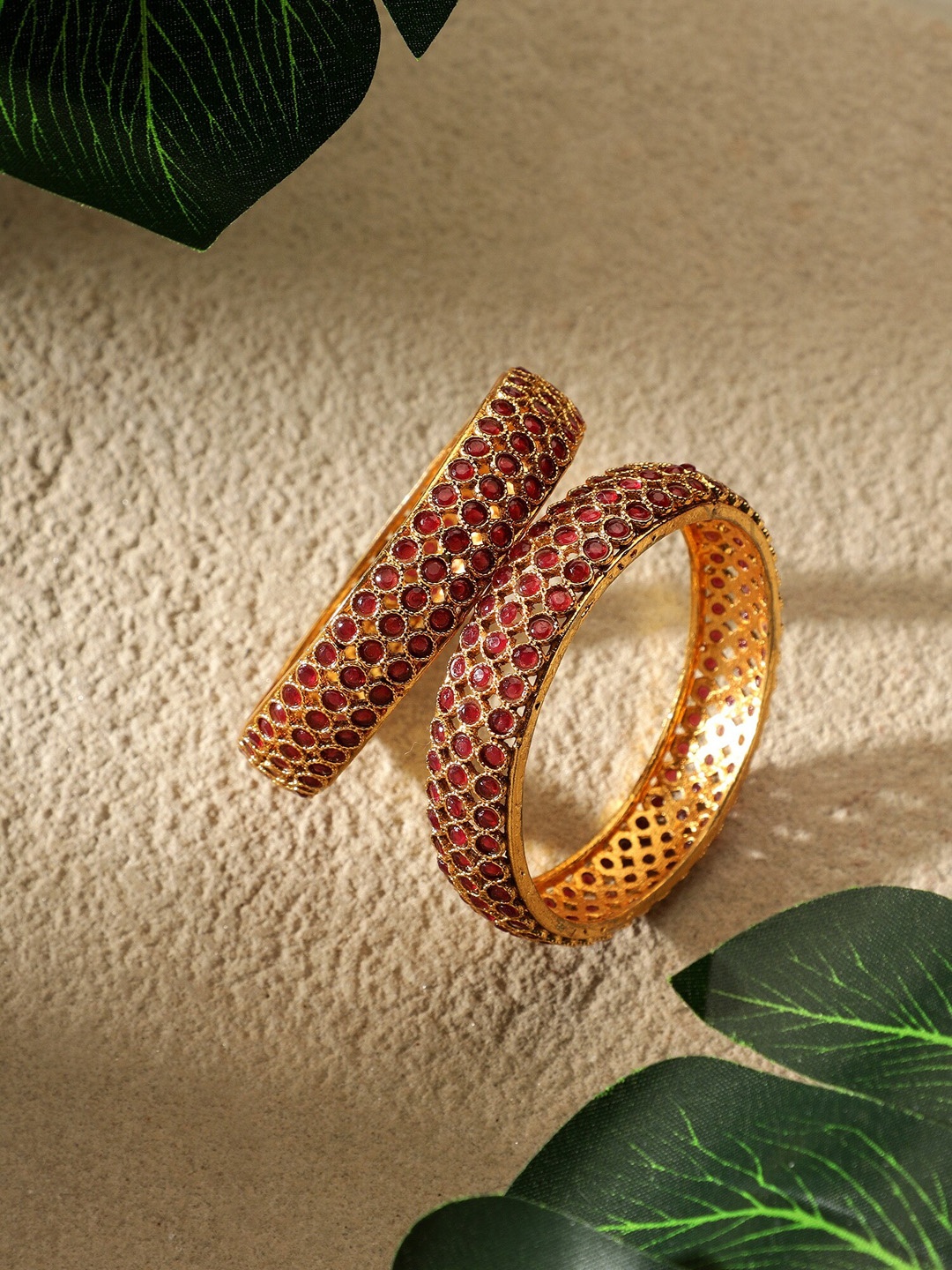 

AARSHVI Set of 2 Gold Plated Artificial Stones Bangles