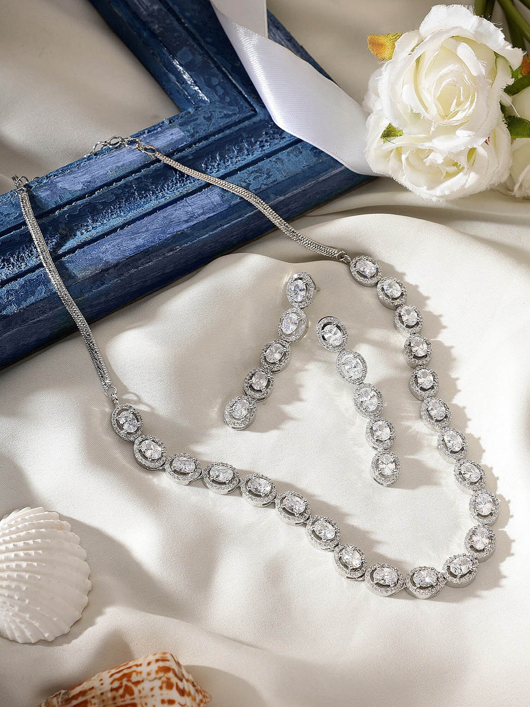 

AARSHVI Silver-Plated American Diamond-Studded Jewellery Set