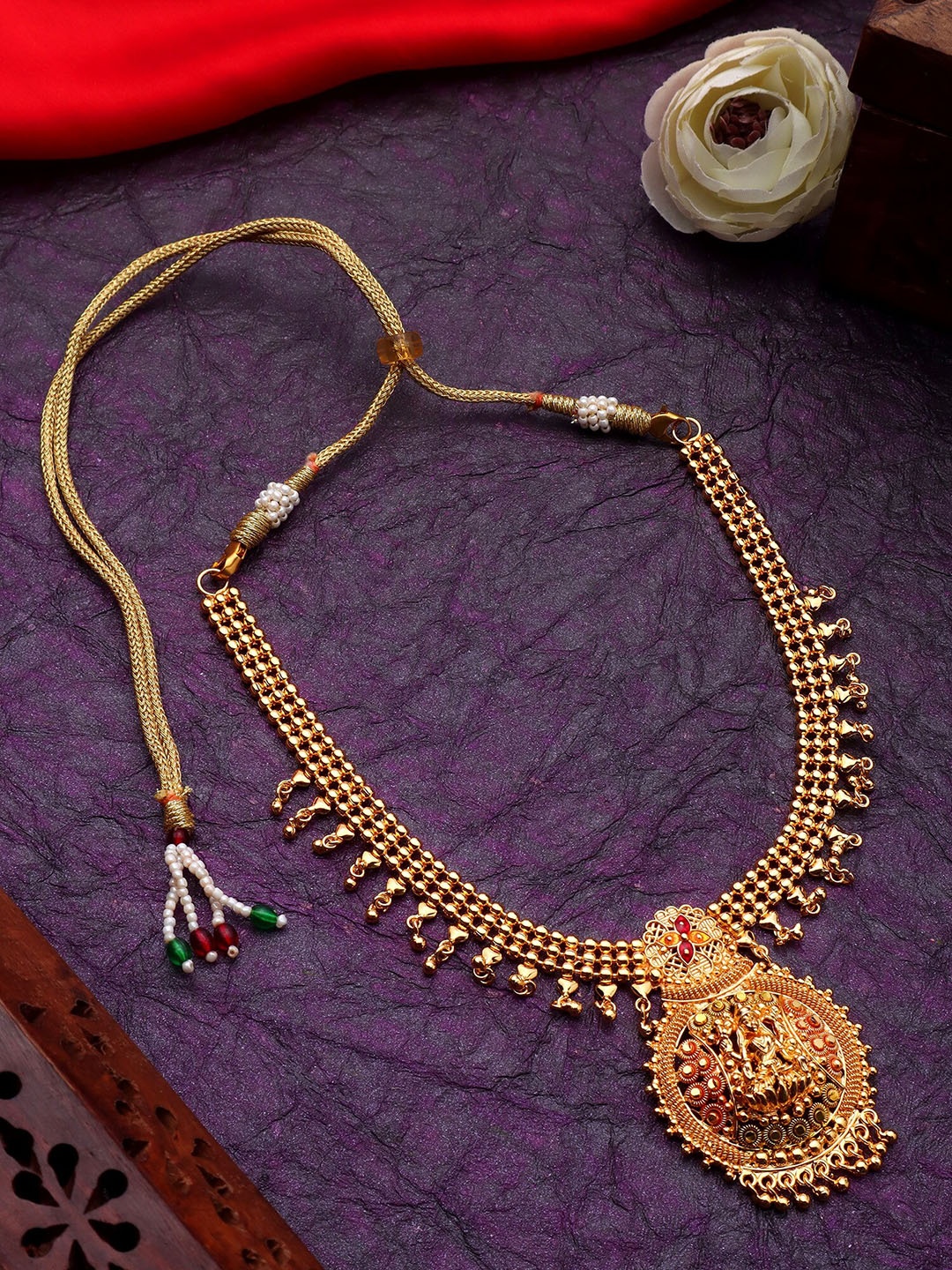 

AARSHVI Gold-Plated Meenakari Design Temple Jewellery Set