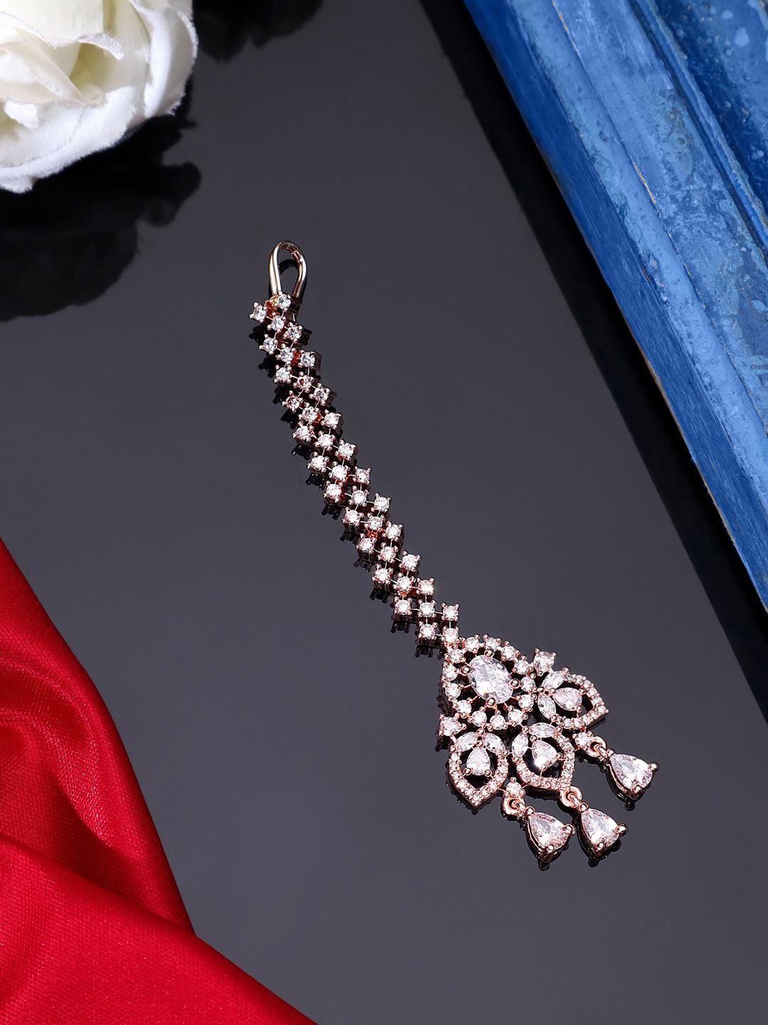 

AARSHVI Rose Gold-Plated American Diamond Studded Maang Tikka