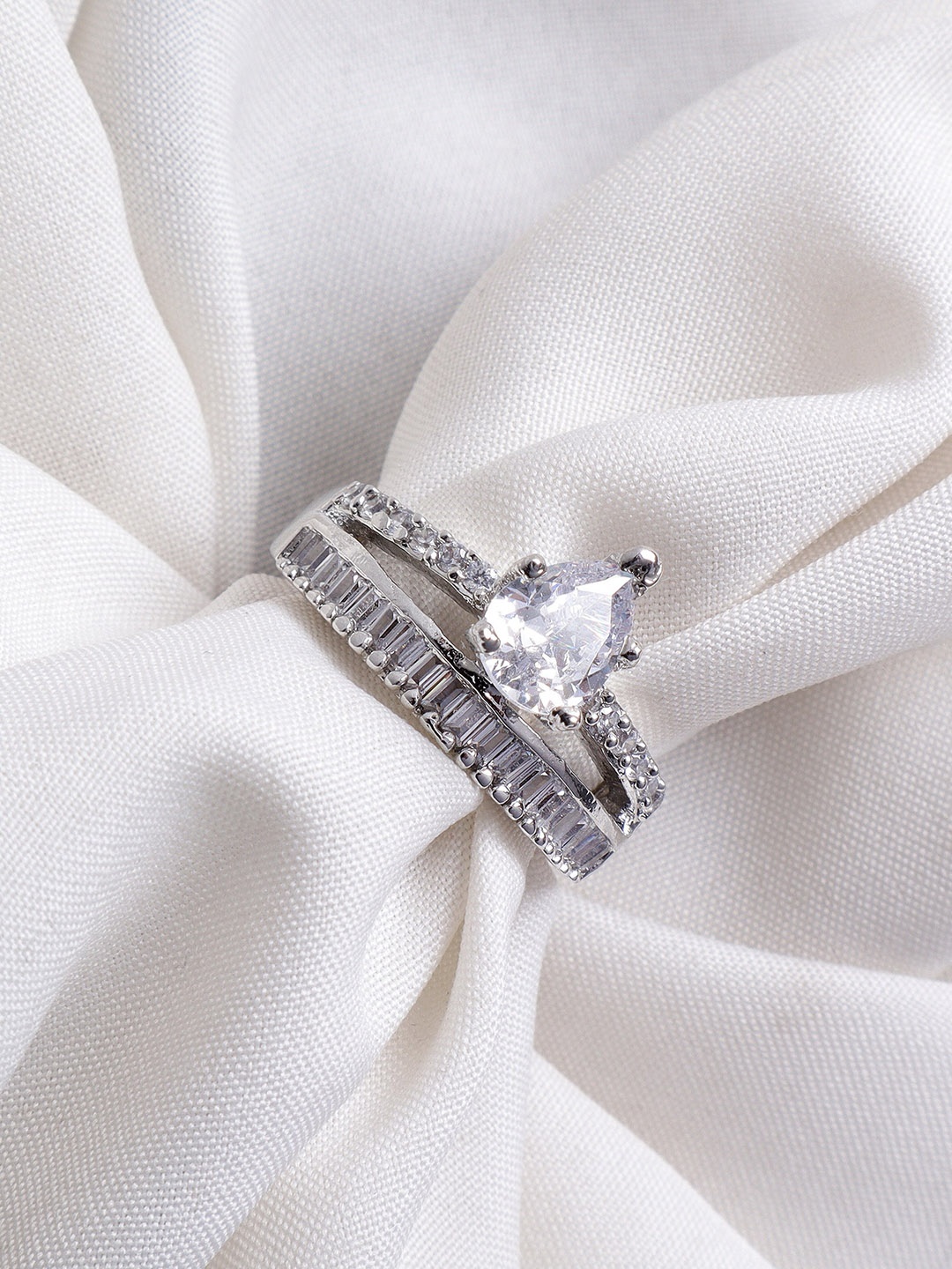 

AARSHVI Silver-Plated American Diamond Stones Studded Finger Ring