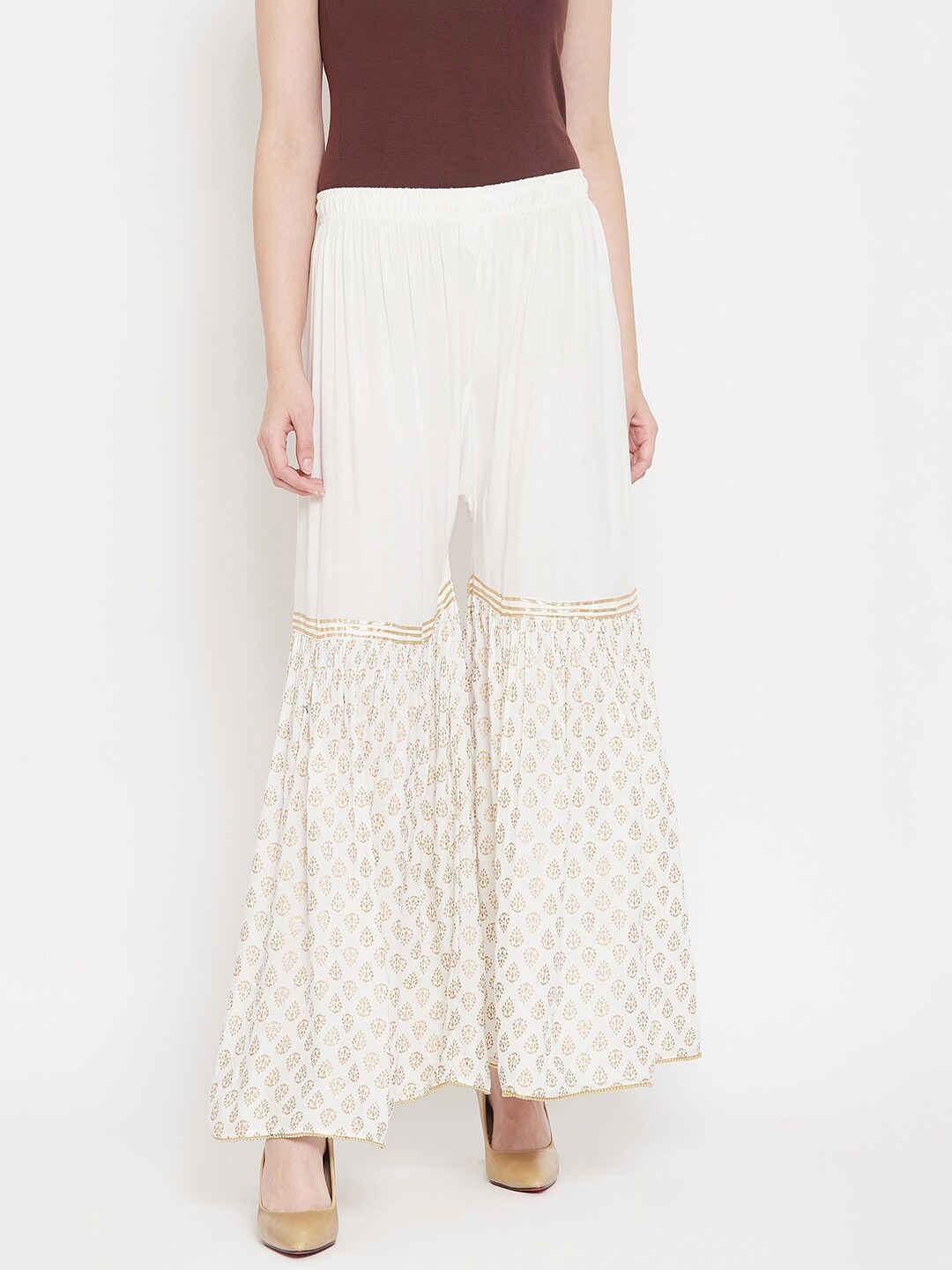 

Castle Lifestyle Ethnic Motifs Foil Printed Flared Sharara, Off white