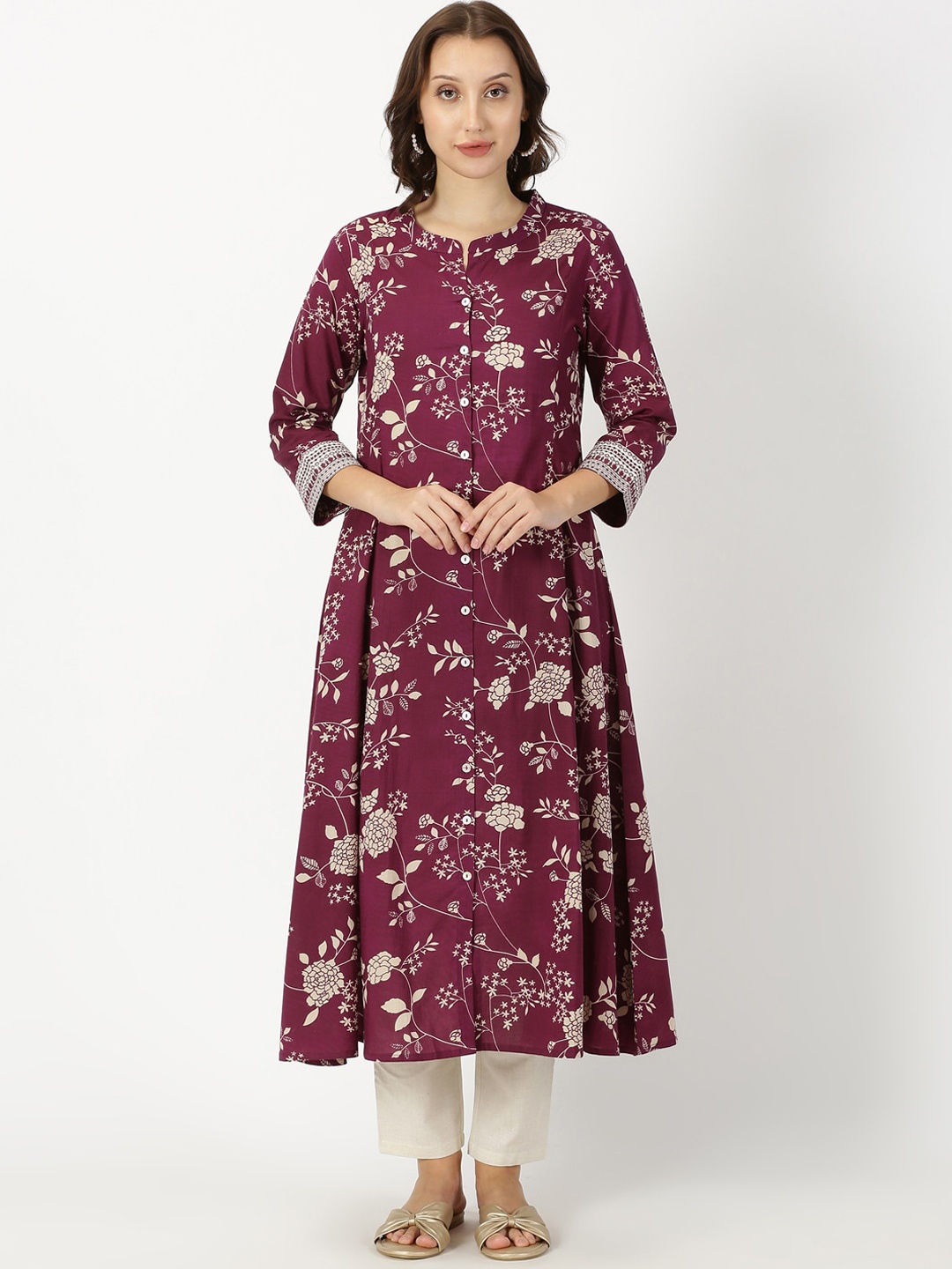 

Saffron Threads Floral Printed A-Line Kurta, Purple