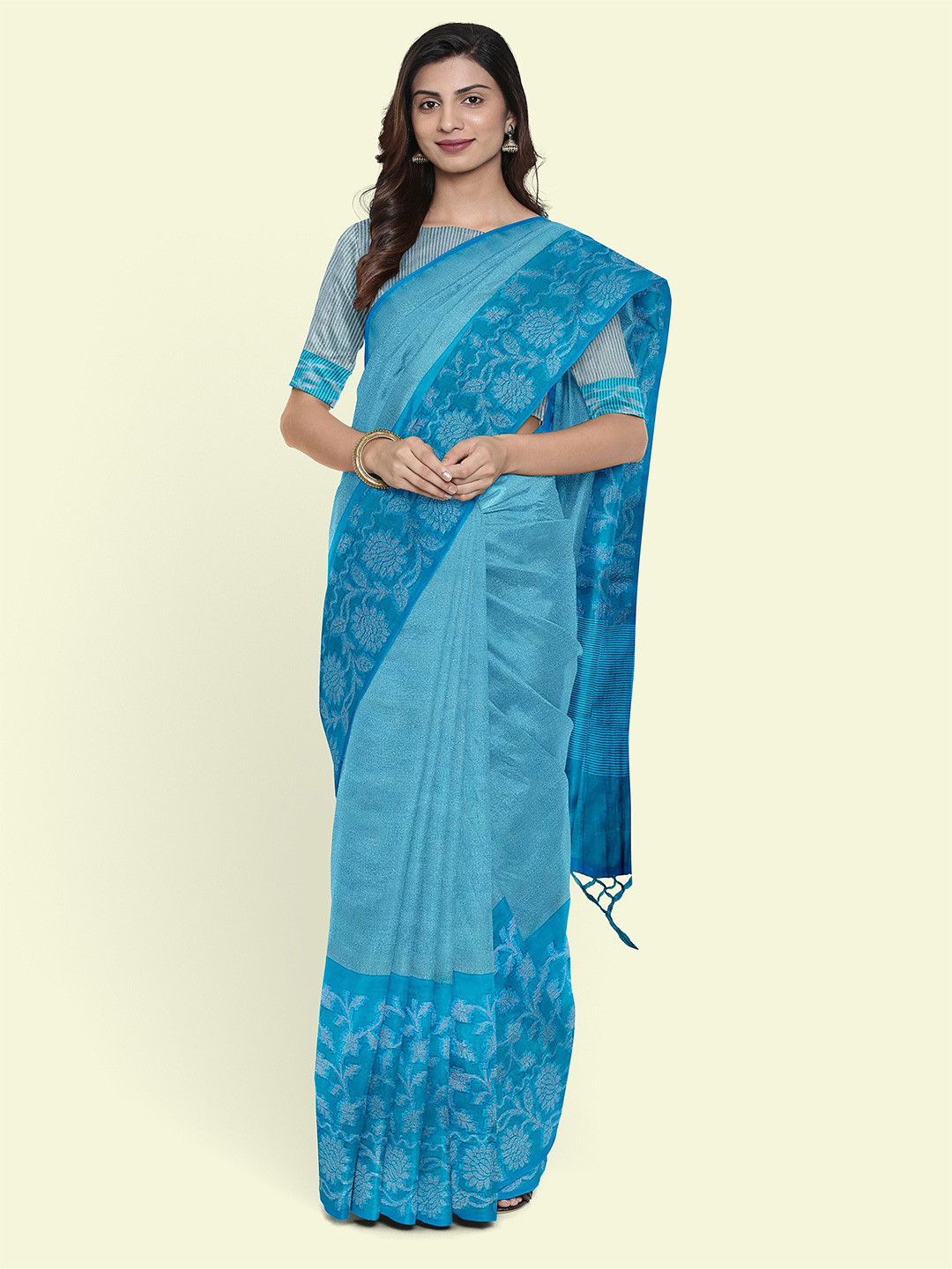 

Muskan Fashion Tissue Banarasi Saree, Turquoise blue