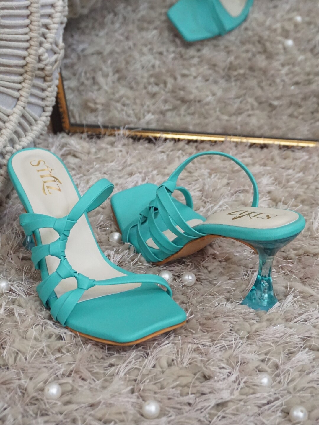 

stylzrepublic 4-Knot Designer Synthetic Stiletto Heel Sandals, Sea green