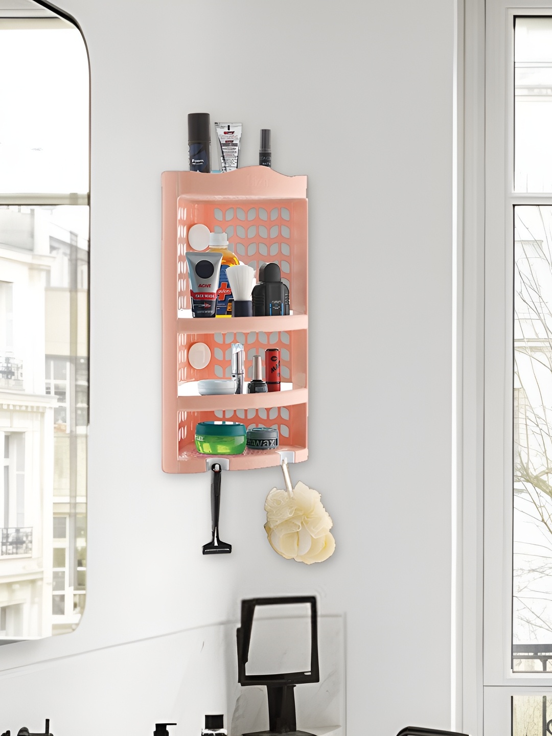 

NABHYA Pink Bathroom Wall Mount Corner Shelf Organiser