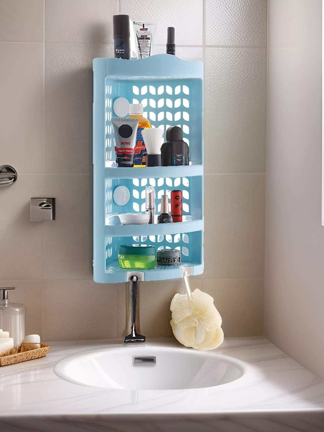 

NABHYA Blue Multi-Utility Wall Mount Bathroom Corner Shelf Organiser