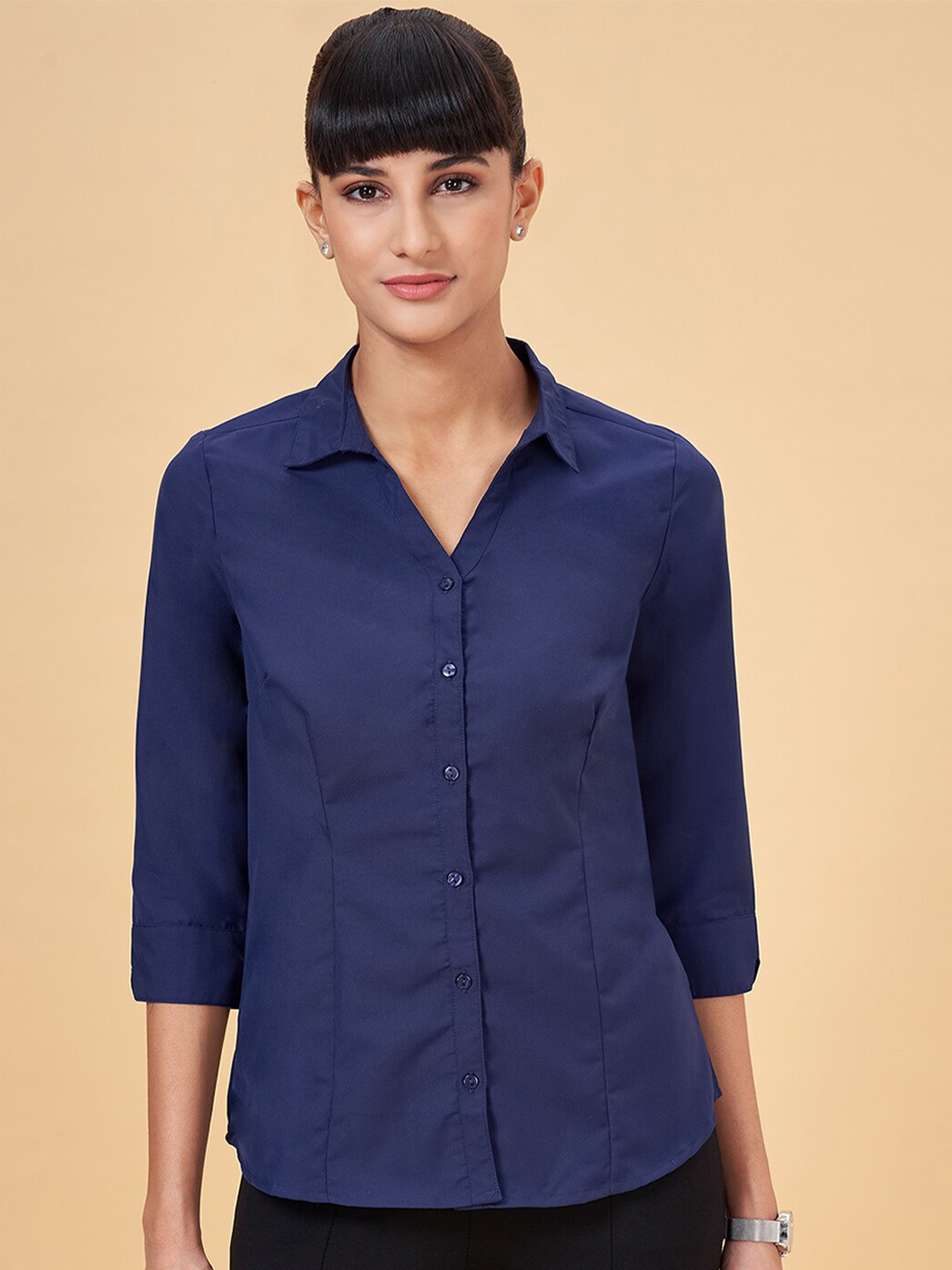 

Annabelle by Pantaloons Spread Collar Formal Shirt, Navy blue