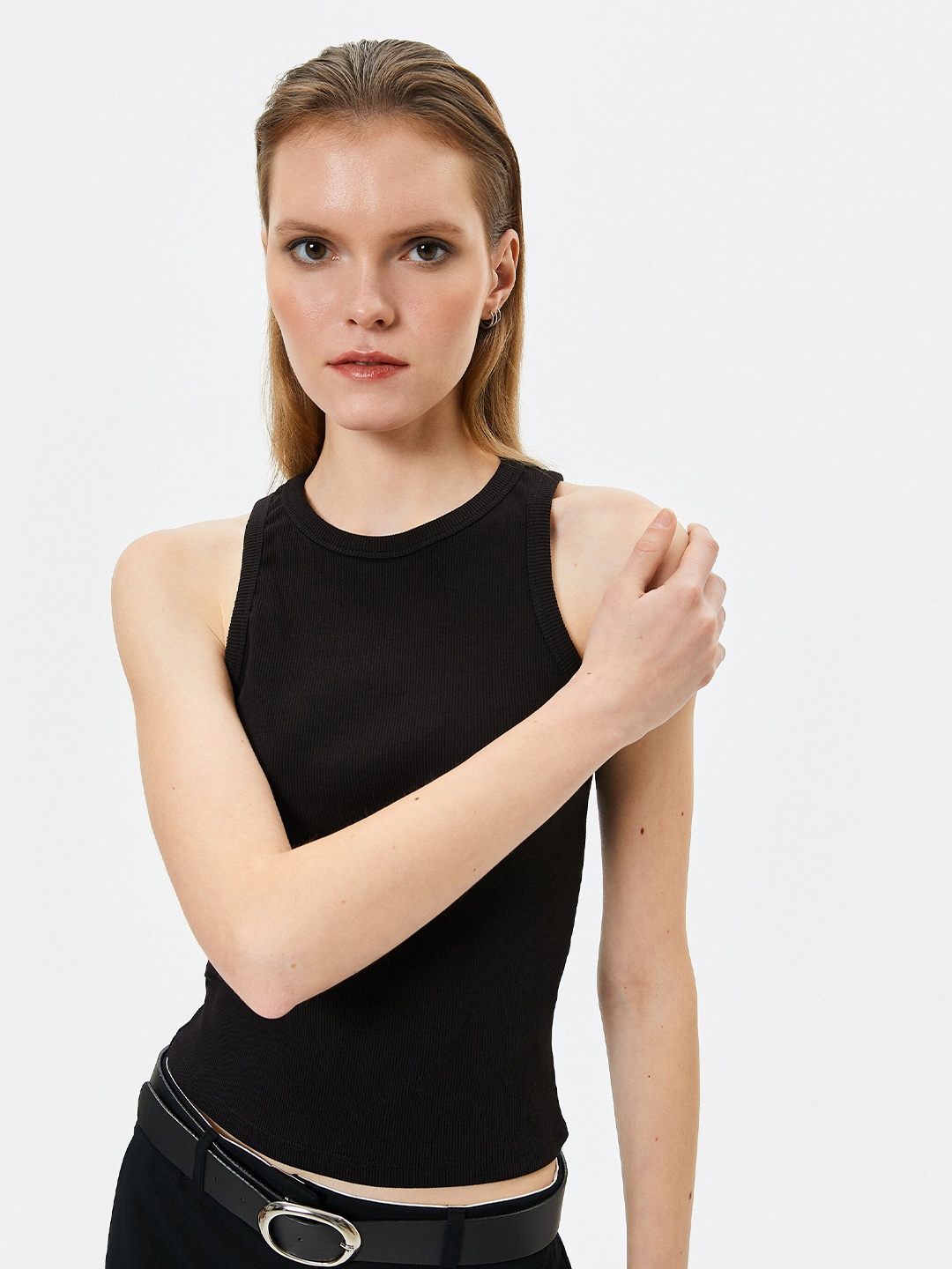 

Koton Ribbed Sleeveless Crop Top, Black