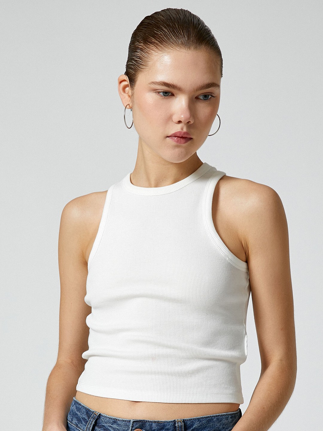 

Koton Ribbed Sleeveless Crop Top, White
