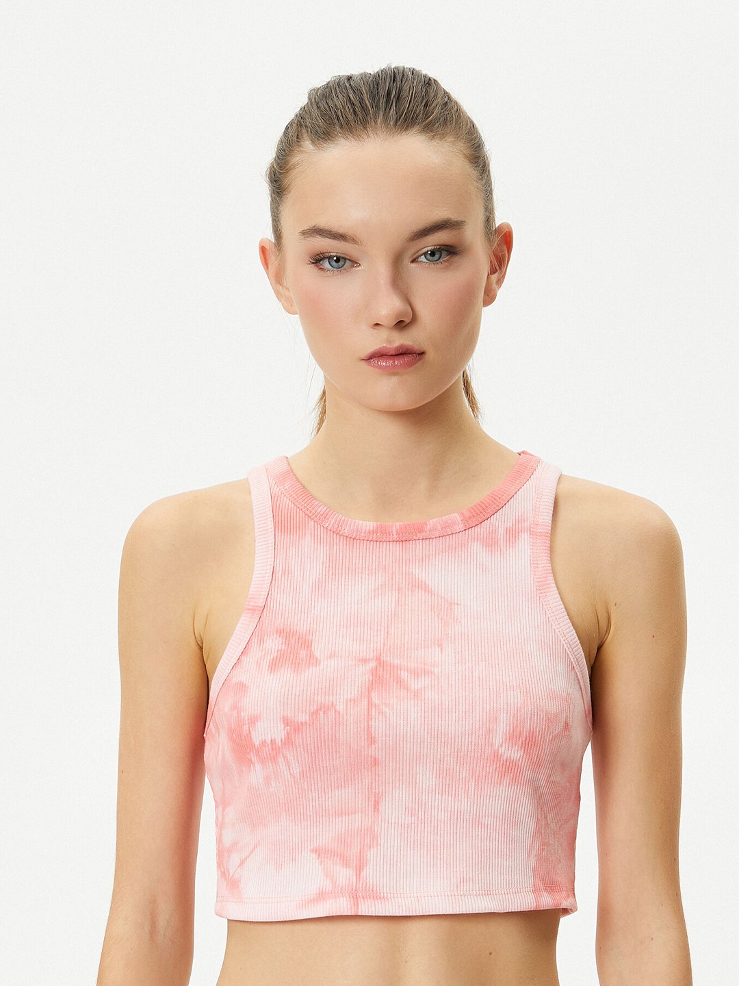 

Koton Abstract Printed Cotton Crop Tank Top, Pink