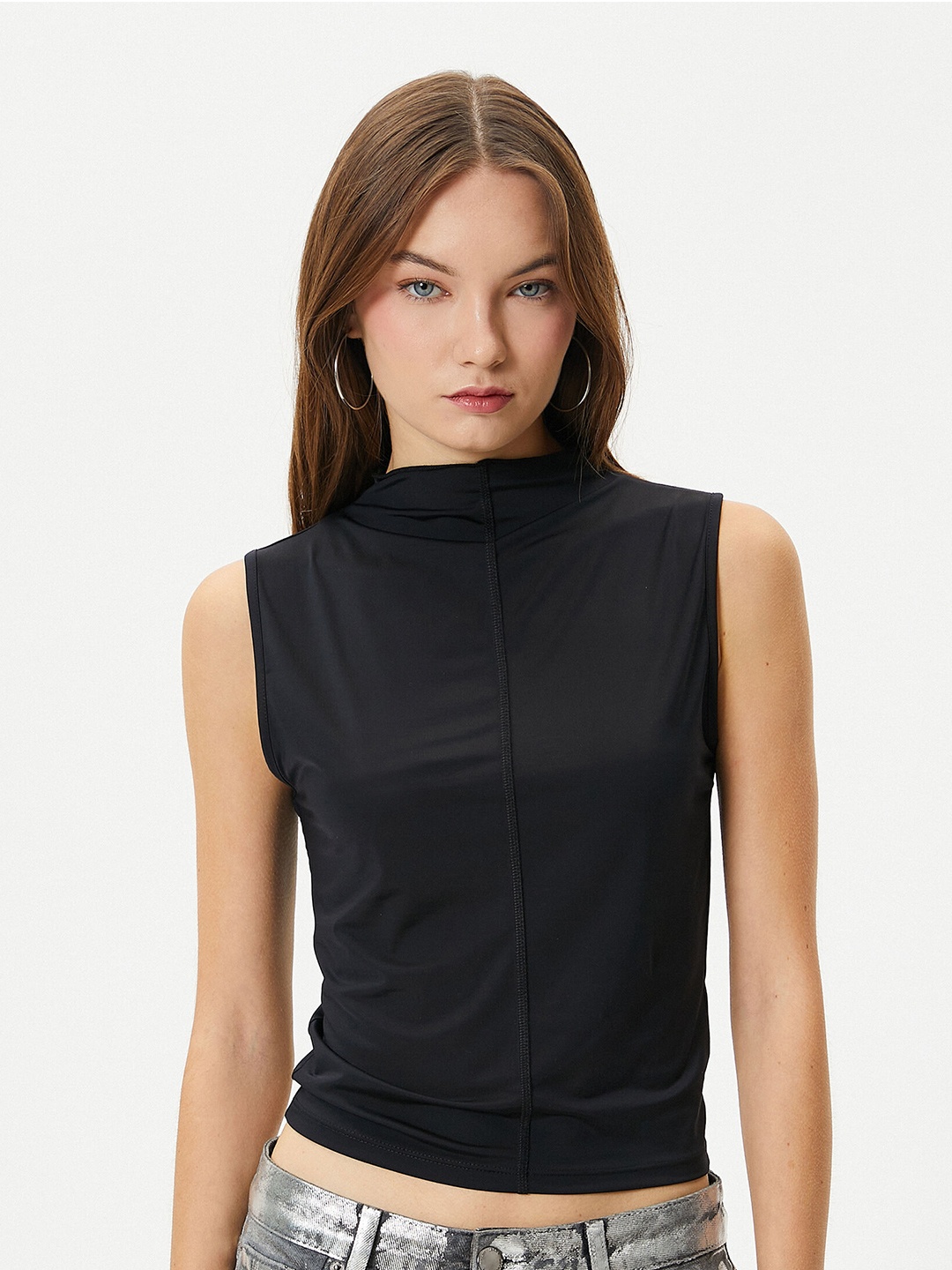 

Koton High Neck Sleeveless Crop Top, Black