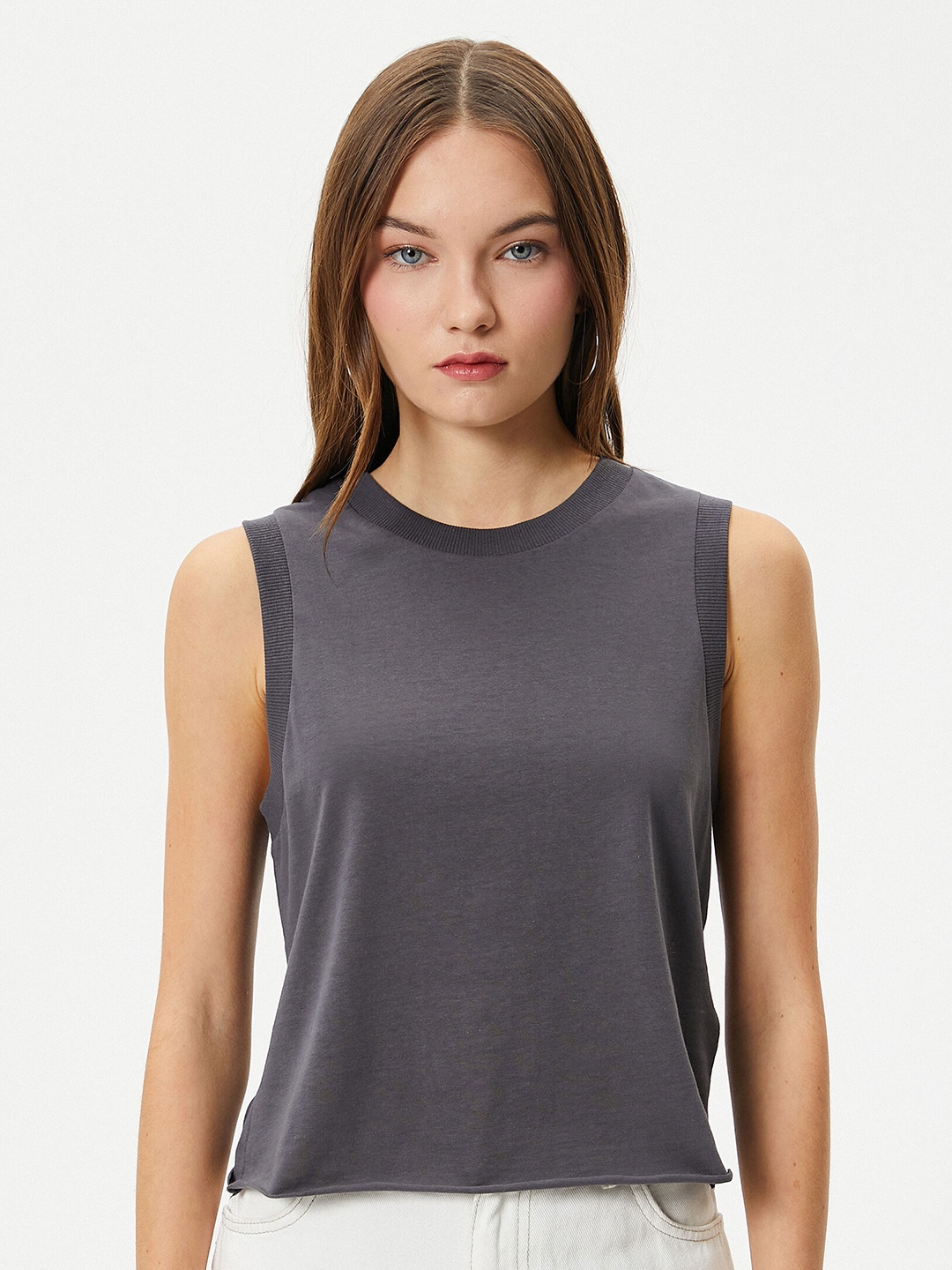 

Koton Sleeveless Pure Cotton Top, Grey