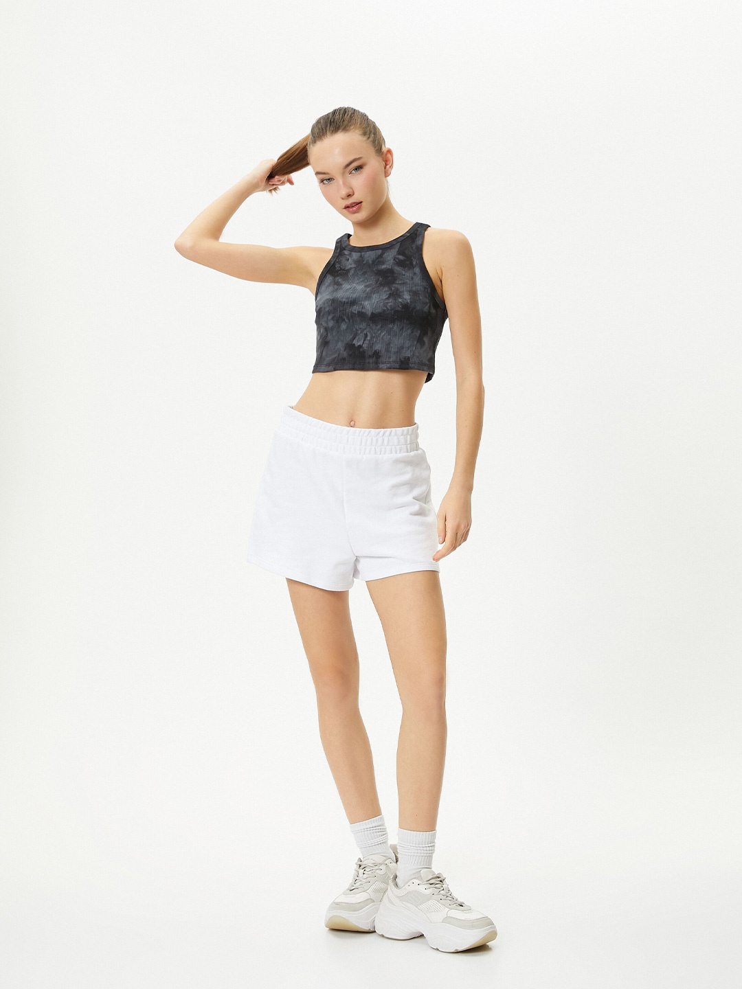 

Koton Abstract Printed Sleeveless Crop Top, Grey