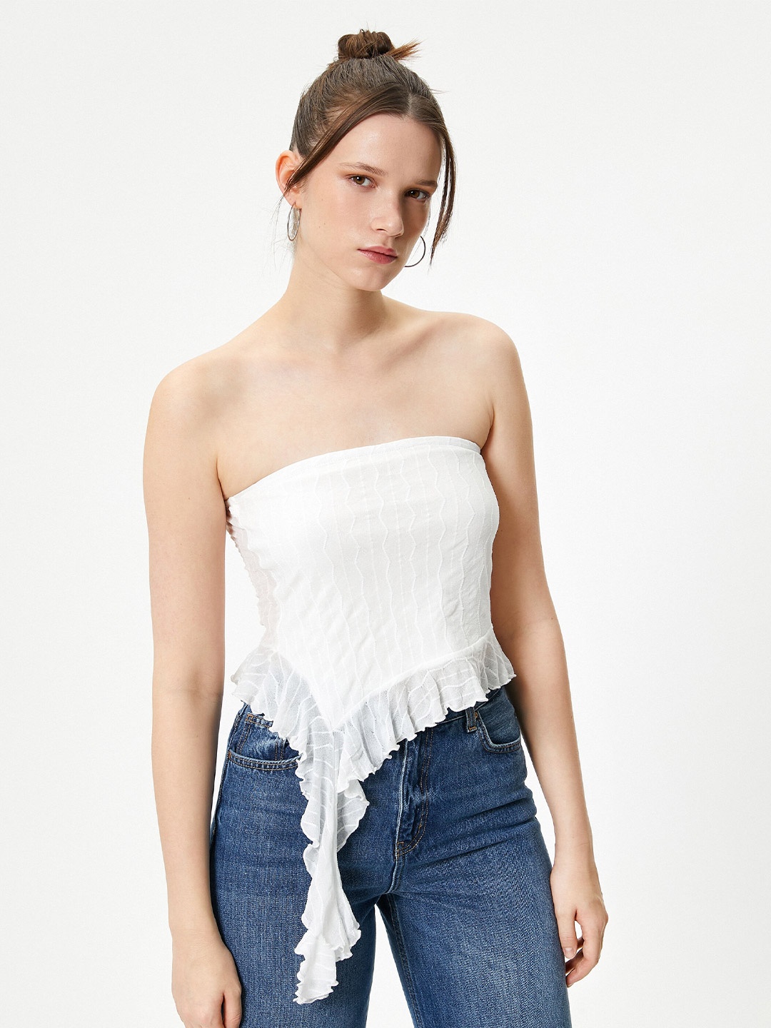

Koton Embroidered Ruffled Tube Top, White